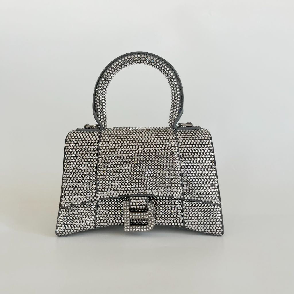 Balenciaga Hourglass XS Top Handle Bag in Rhinestones Suede Calfskin
