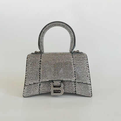 Balenciaga Hourglass XS Top Handle Bag in Rhinestones Suede Calfskin