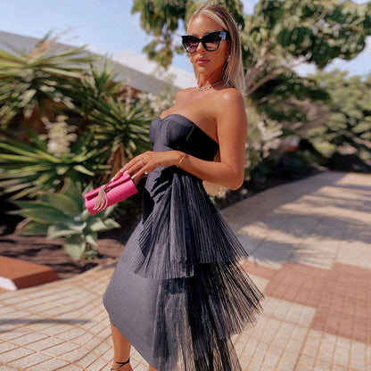 loveedsTM - 2024 New Bandage Dress Sexy Bodycon Women Mesh Strapless Party Club Evening Elegant Black White Clothes