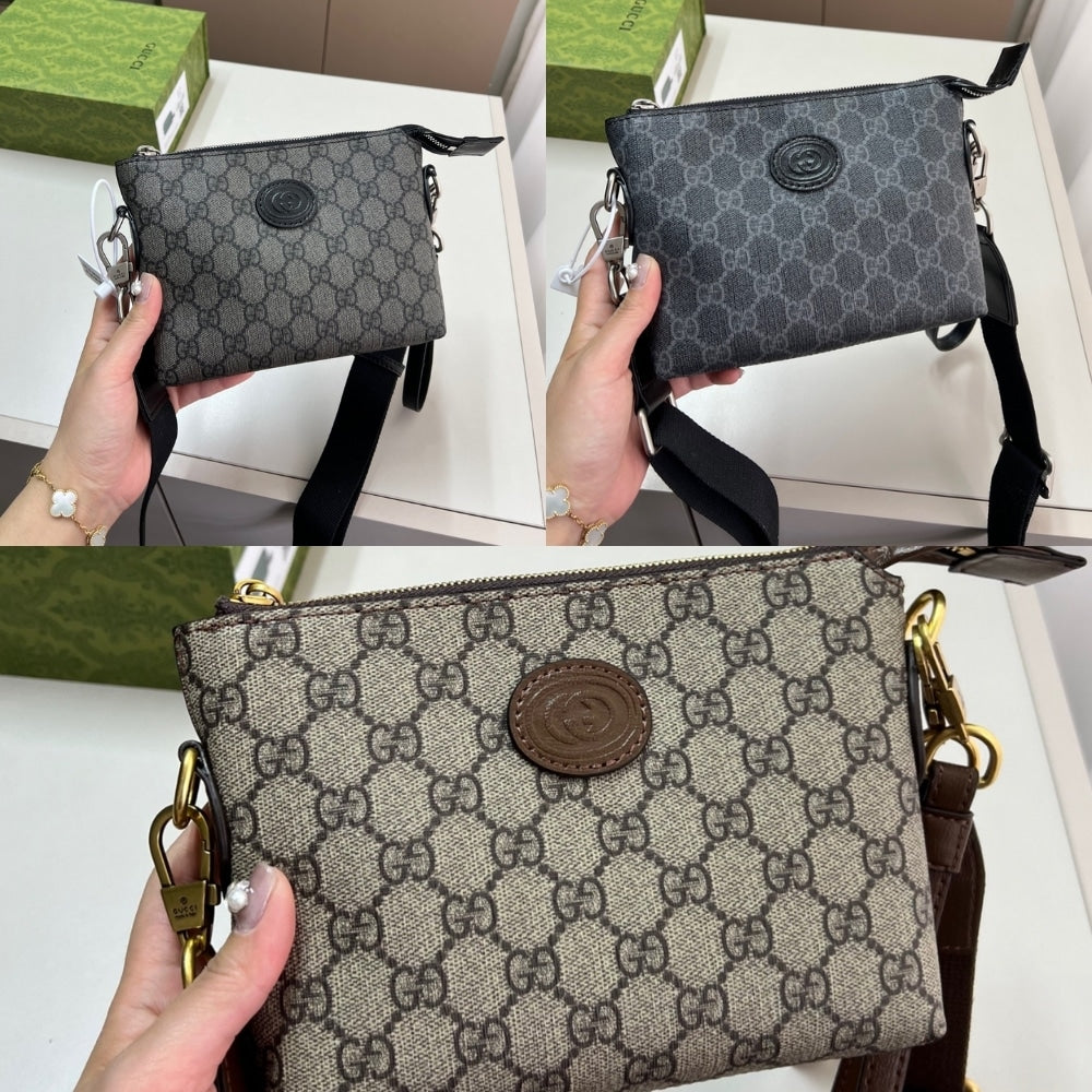 GUCCI MESSENGER BAG WITH INTERLOCKING G BLACK 29CM