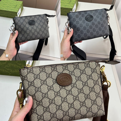 GUCCI MESSENGER BAG WITH INTERLOCKING G BLACK 29CM