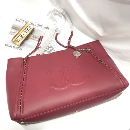 CHANEL RED LARGE LUXURY LIGNE SOFT CALFSKIN TOTE BAG