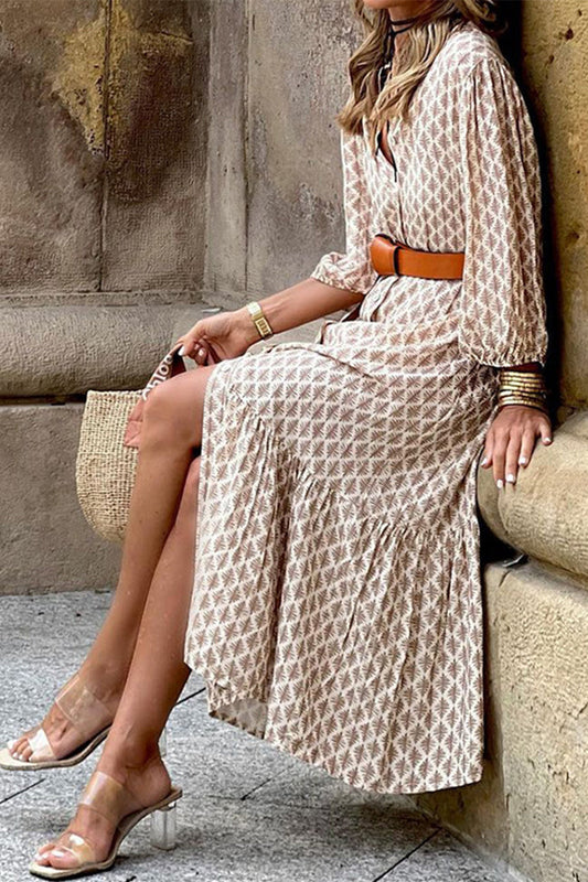 loveedsTM-Elegant Floral With Belt V Neck A Line Dresses