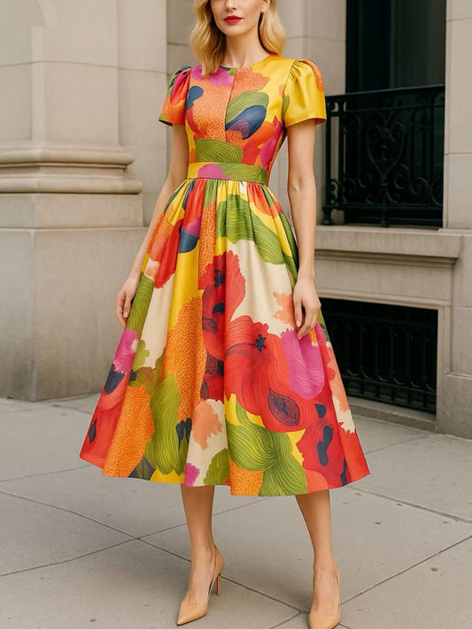 Round Neck Color Matching Temperament Party Ladies Dress