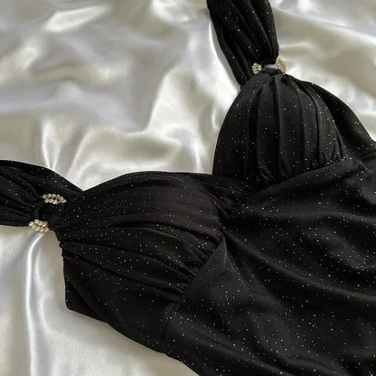 Black Shiny Elegant Long Chiffon Ball Gown Evening Gown Party Dress gh4232