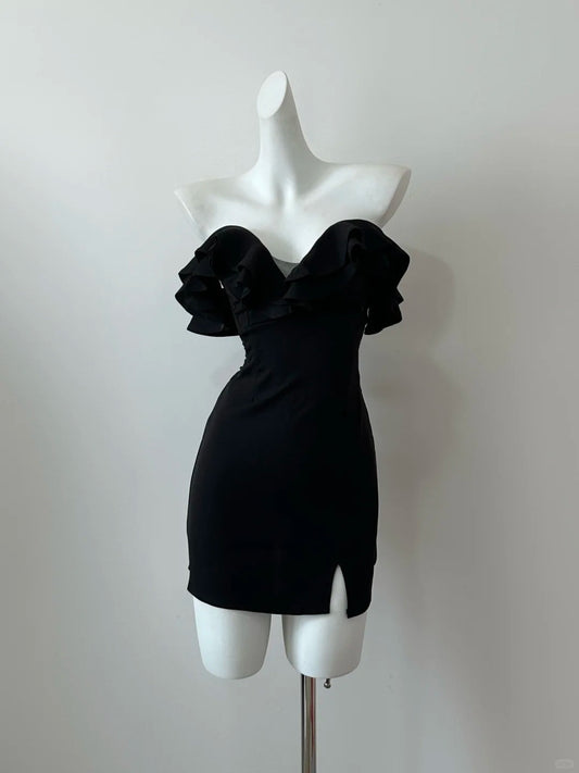 Red/Black Fashion Elegant Ruffle Neckline Short Satin Homecoming Dress Prom Dress Evening Dress Party Dress Ball Gown gh4043