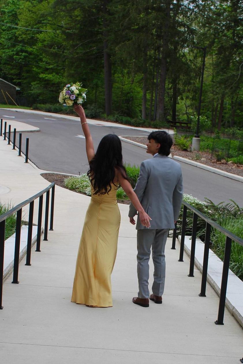 Knot Front Gold Satin Fitted Long Party Dress