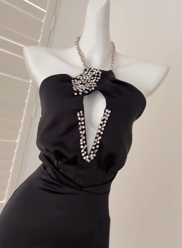 Black Fashion Sexy Deep V Heavy Diamond Short Satin Homecoming Dress Birthday Party Dress Cocktail Party Dress Evening Dress gh3962