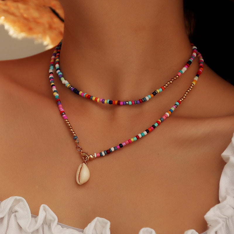 Colorful Rice Beads Shell Necklace