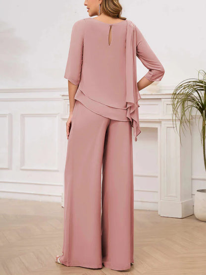 Asymmetrical Scoop Appliques Mother of the Bride & Groom Pantsuit