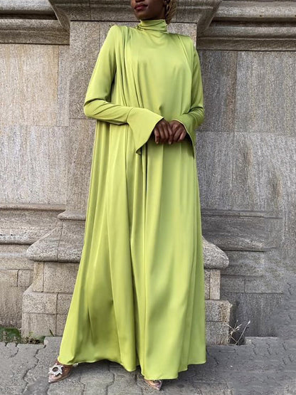 loveedsTM- Flared Sleeves Long Sleeves Solid Color High-Neck Maxi Dresses