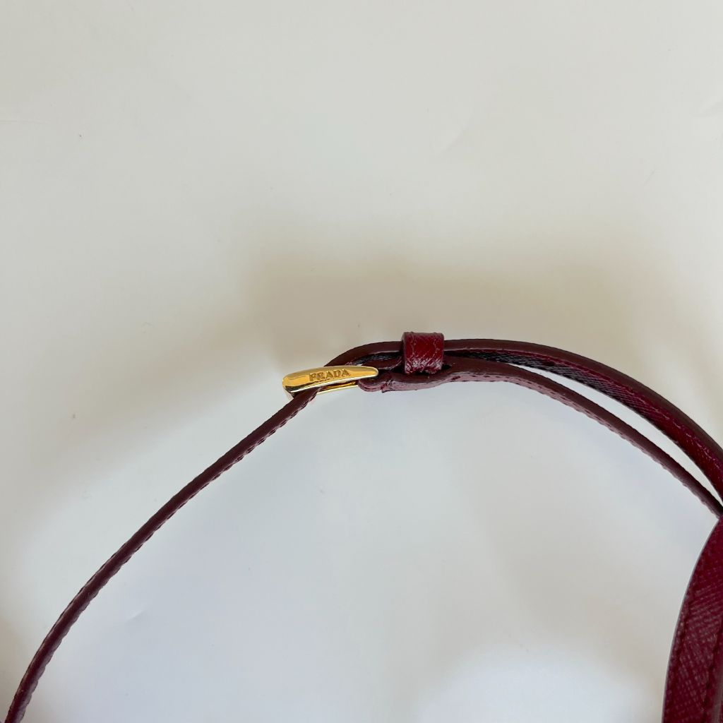 Prada Burgundy Saffiano Leather Mini Clutch Bag