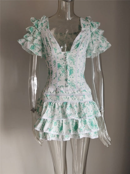 loveedsTM-Summer and Autumn Women Short Sleeve Ruffle Pink V-neck Sexy Mini Dress