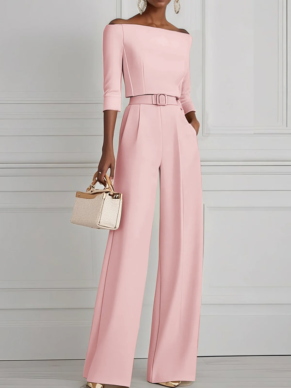 Women White Off The Shoulder Half Sleeve Dressy Jumpsuit