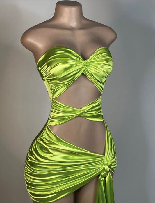 Green sexy long satin evening gown cocktail party dress gh4938