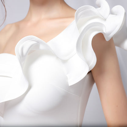 loveedsTM-Solid color one shoulder banquet evening dress