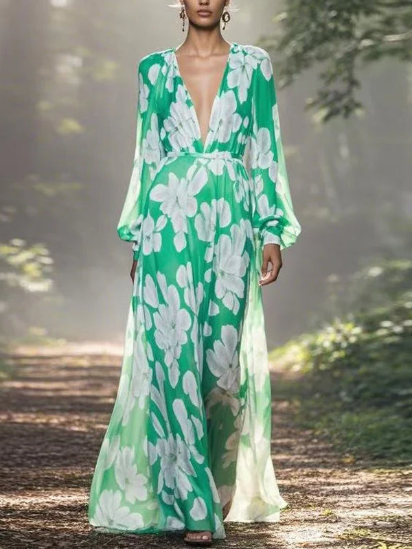 Fresh And Elegant Chiffon Print Women's Dress