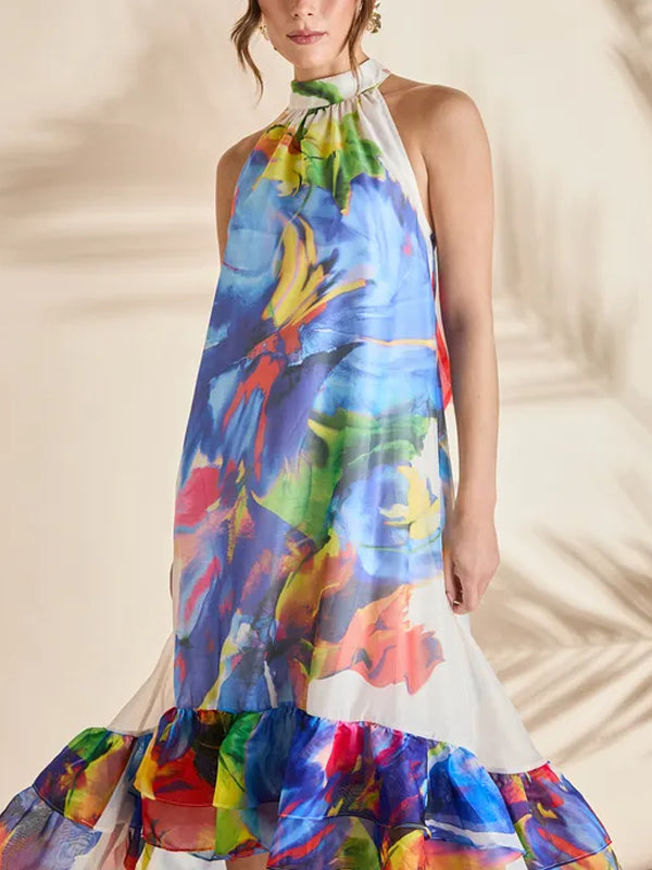 Drop Hem Halter Volume Maxi Dress