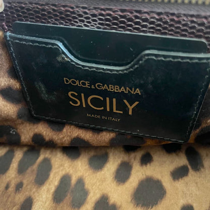 Dolce & Gabbana Burgundy Lizard Embossed Leather Medium Miss Sicily Bag