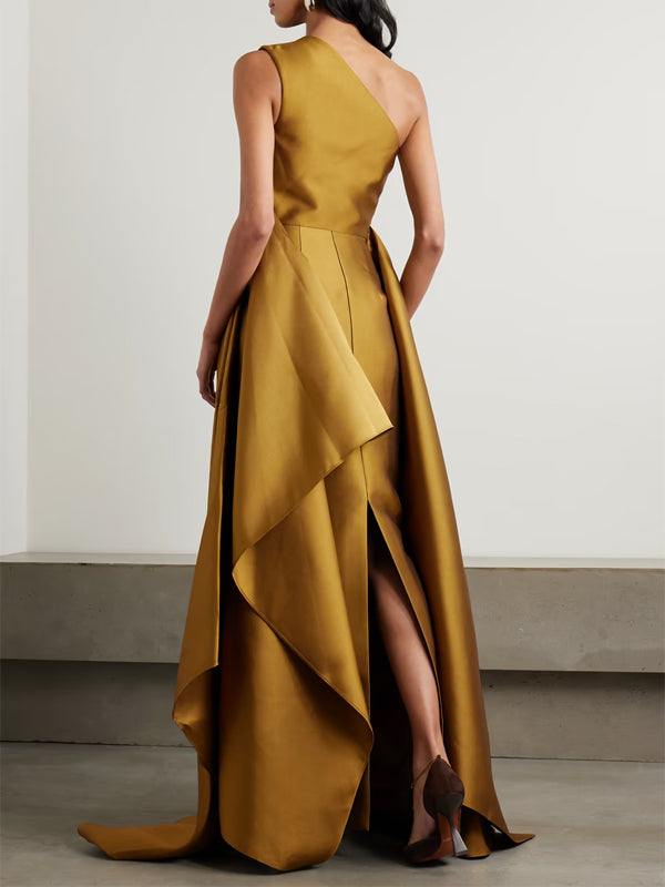 Off-shoulder Solid Color Maxi Dress