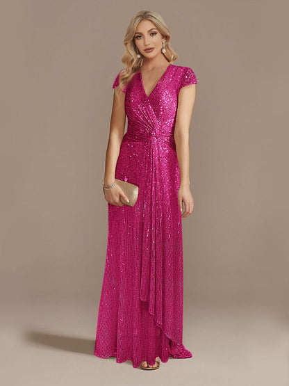 loveedsTM- New Luxury Champagne V-Neck Sequin Evening Dress Women Party Maxi Dress Beading Gowns Long Prom Cocktail Dresses