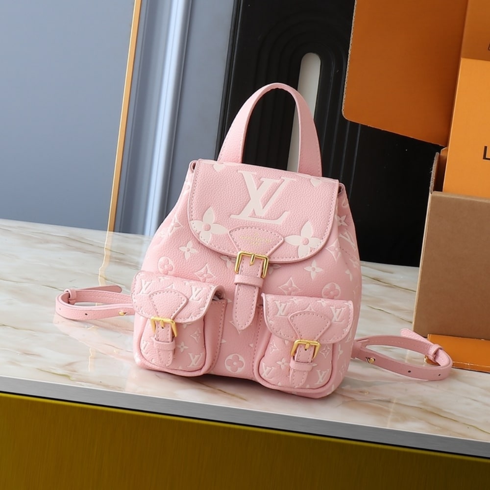 LOUIS VUITTON BACKUP BICOLOR MONOGRAM EMPREINTE LEATHER PINK AND BEIGE 20CM M12987