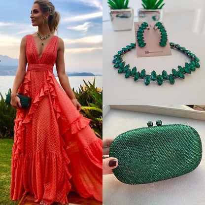 Orange fashion V-neck A-line tiered long elegant chiffon ruffle side slit Prom Dress evening dress wedding guest party dress gh2789