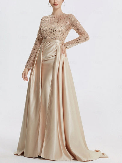 Round Neck Sequined Solid Color Maxi Dress