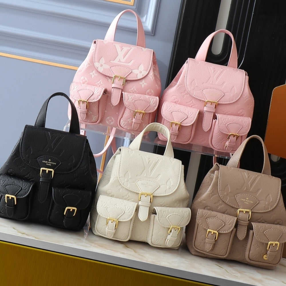 LOUIS VUITTON BACKUP BICOLOR MONOGRAM EMPREINTE LEATHER PINK AND BEIGE 20CM M12987