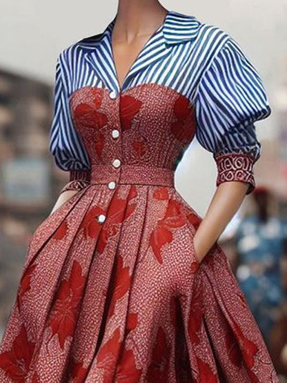 Elegant Random Print Midi Dress