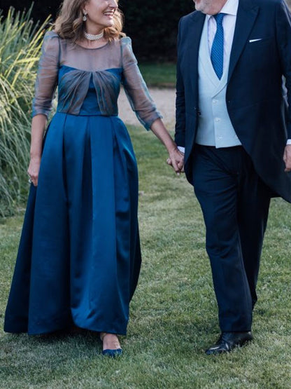 Round Neck Mesh Elegant Ladies Dress