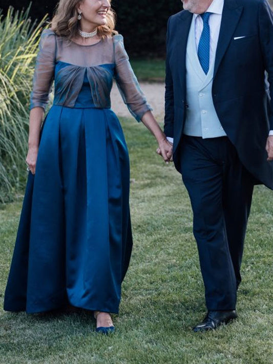 Round Neck Mesh Elegant Ladies Dress