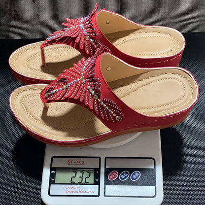 Flat Wedge Rhinestone Thong Slippers