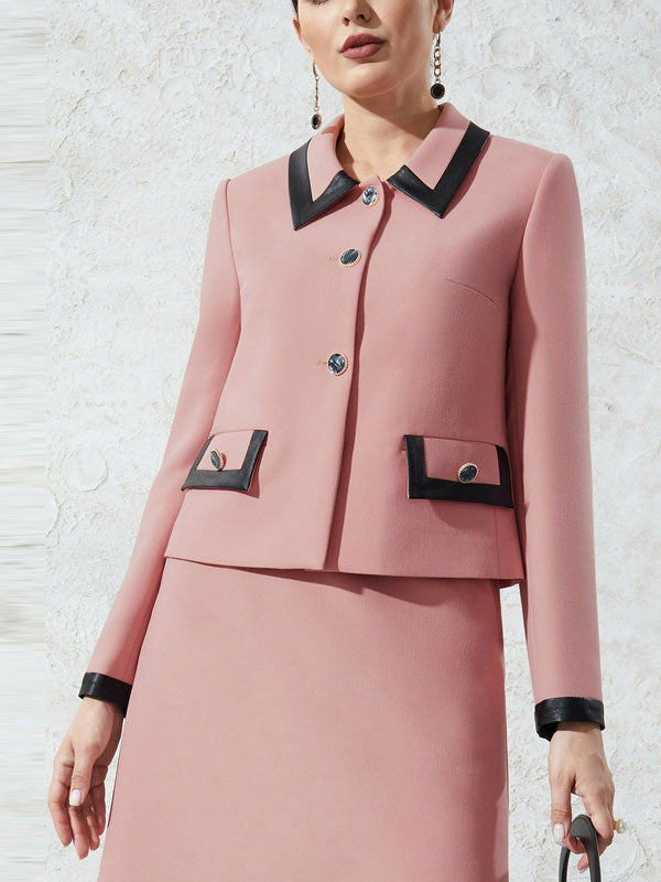 Turned collar temperament simple women's half-body skirt sets