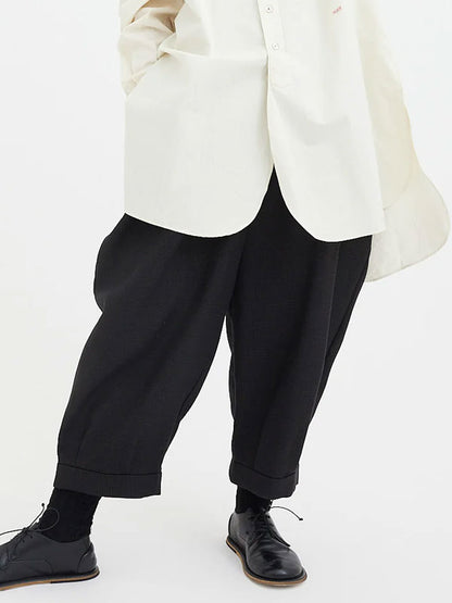 Loose Pleated Women's Seven Points Pants