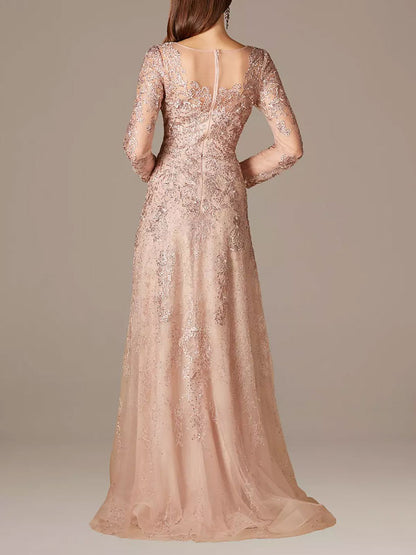 Lace Long Sleeve Embroidered A-Line