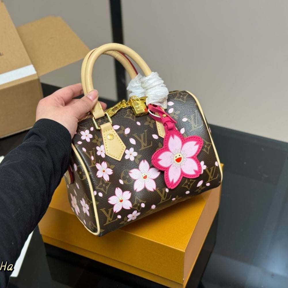 LOUIS VUITTON X MURAKAMI SPEEDY BANDOULIÈRE 25 CHERRY BLOSSOM MONOGRAM COATED CANVAS SAKURA BROWN 25CM M14174