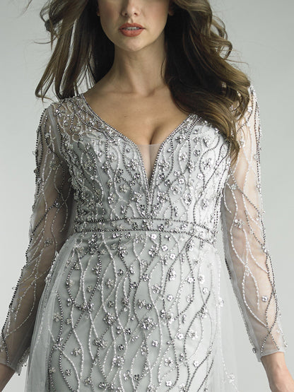 V-neck Long Sleeve Lace Maxi Dress