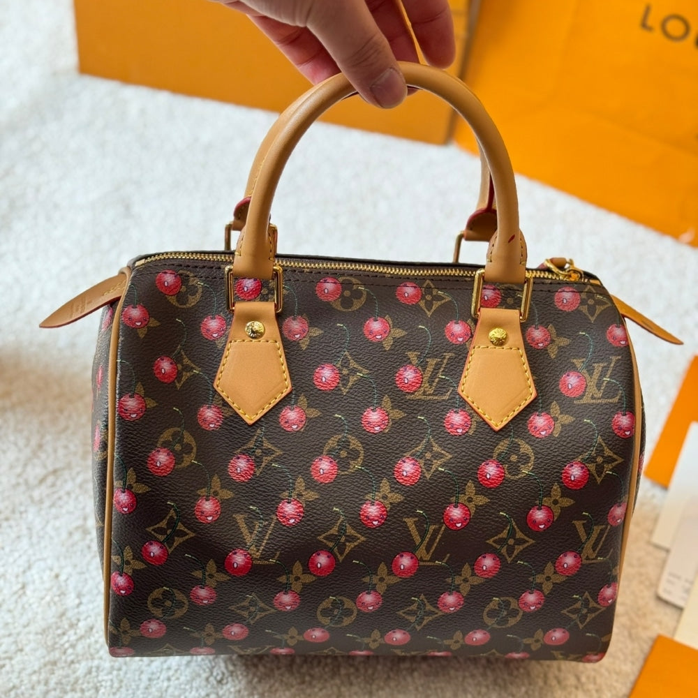 LOUIS VUITTON X TAKASHI MURAKAMI MONOGRAM CERISE SPEEDY 25 GOLD HARDWARE BROWN 25CM