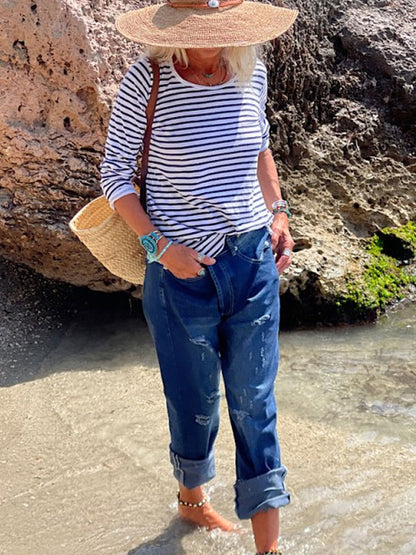 Vacation Outdoor Ripped Casual Ladies Jeans