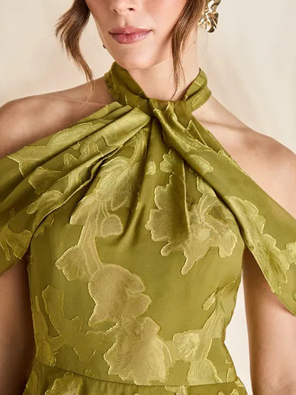 Cold Shoulder Chiffon Halter Midaxi Dress