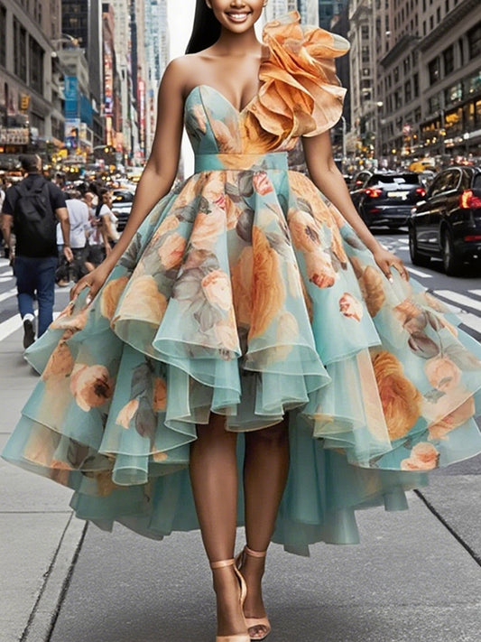 3D Floral Temperament Beat Ladies Dress