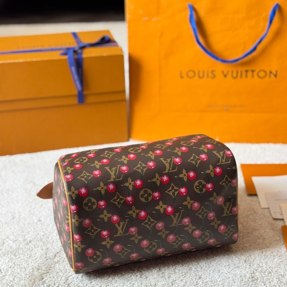 LOUIS VUITTON X TAKASHI MURAKAMI MONOGRAM CERISE SPEEDY 25 GOLD HARDWARE BROWN 25CM