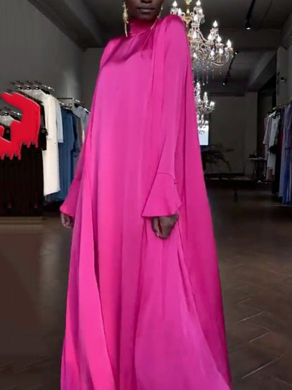 loveedsTM- Flared Sleeves Long Sleeves Solid Color High-Neck Maxi Dresses