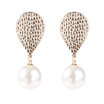 lychee pattern alloy drop pearl dangle earrings