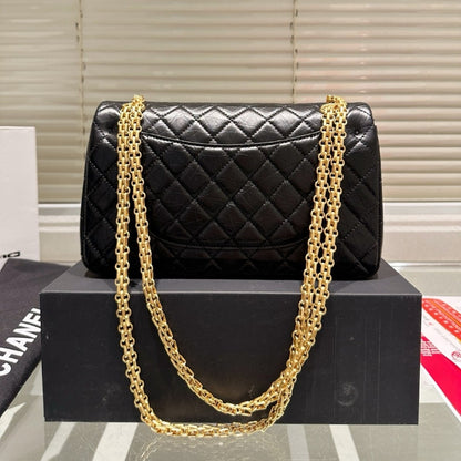 CHANEL 2.55 HANDBAG GOLD TONE METAL BLACK 24CM A37586 Y04634 C3906