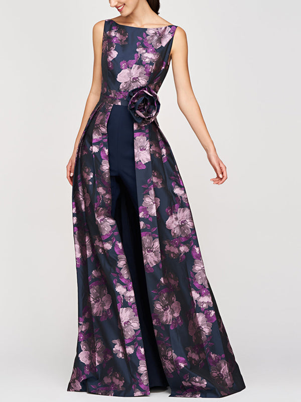 Crew Neck Sleeveless Printed Jumpsuit