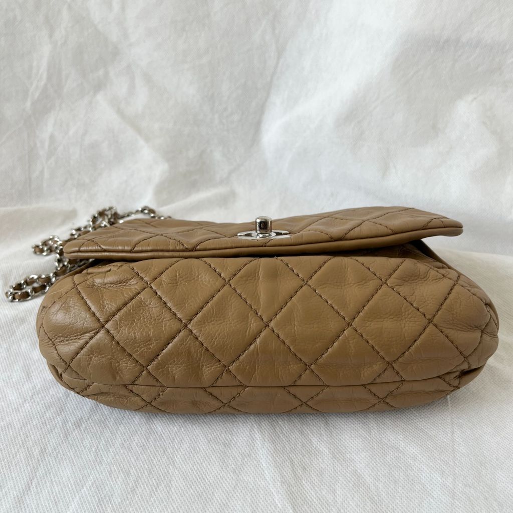 Chanel Tan Quilted Leather Flap Bag With Silver Hardware
