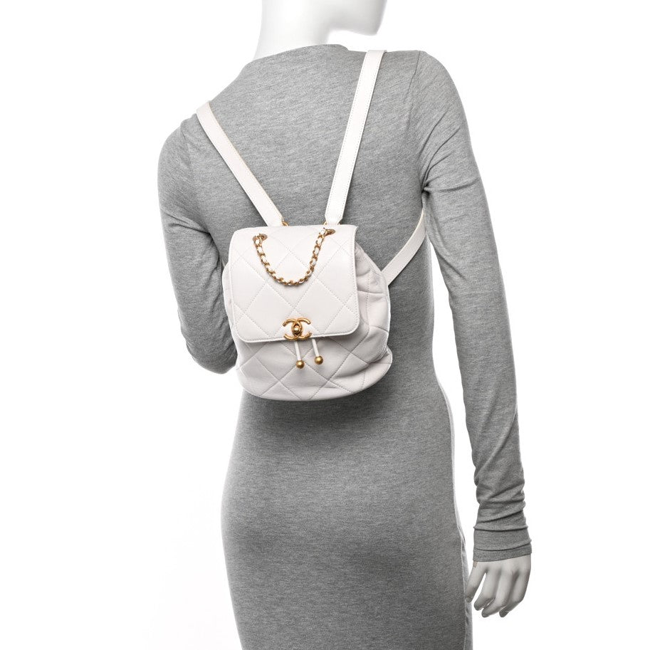 CHANEL  Lambskin Quilted Backpack White