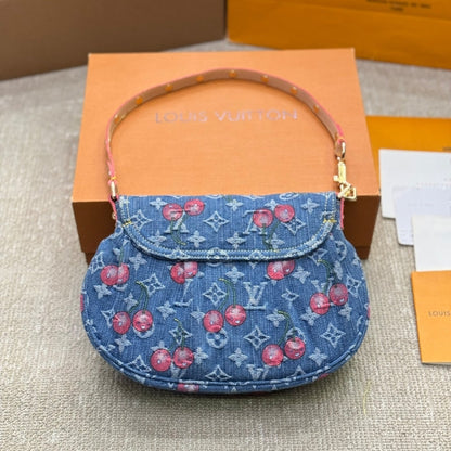 LOUIS VUITTON X TAKASHI MURAKAMI MONOGRAM CERISE SUNSET BAG DENIM BLUE 27CM M13680